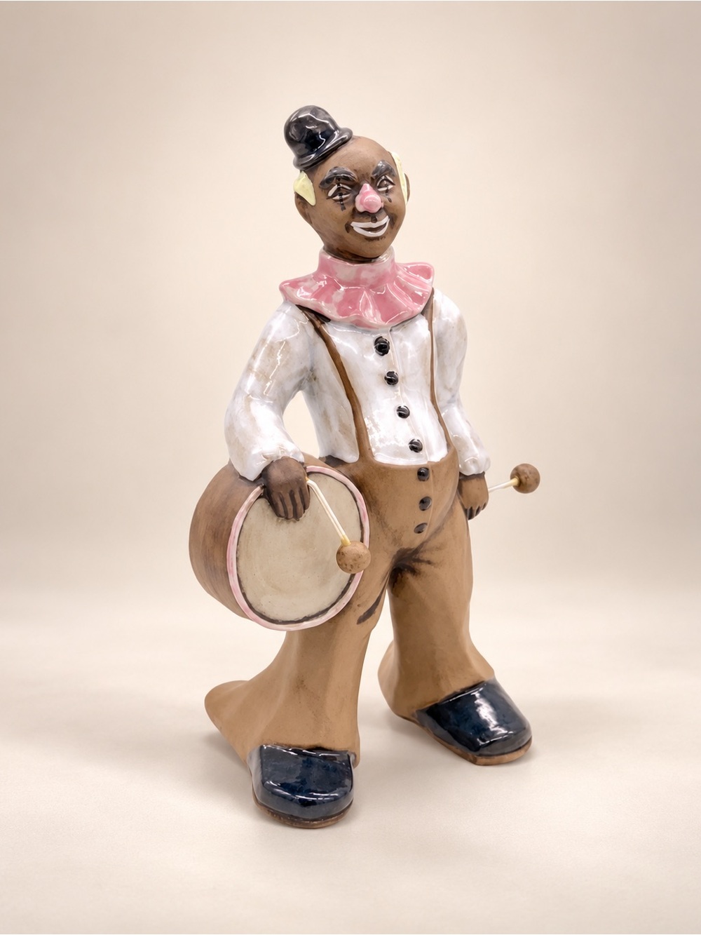 Large Vintage Porcelain Drummer Clown Figurine 13” Hand Painted